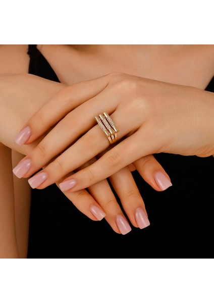 Taşlı Tasarım Altın Yüzük - 14K