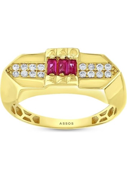 Renkli Taşlı Altın Yüzük - 14K