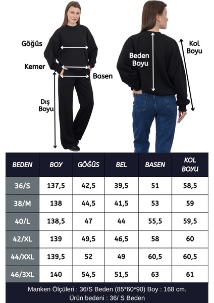 Kadın Pamuk 3 Iplik Şardonsuz Oversize Sweatshirt & Geniş Paça Eşofman Altı Takım-Siyah indirimleri