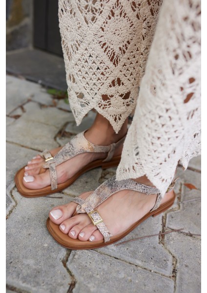 Morita Kadın Taba Desenli Gercek Deri Sandalet modelleri