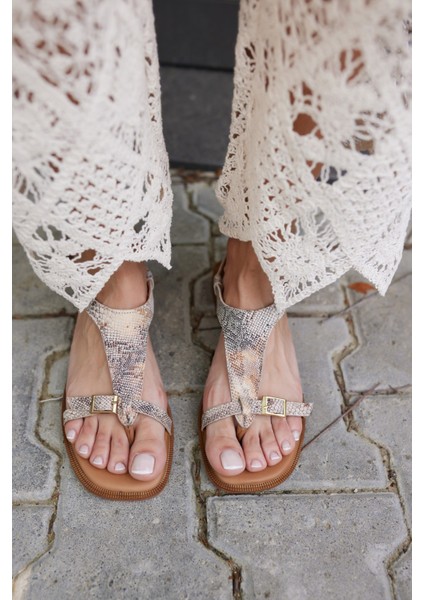 Morita Kadın Taba Desenli Gercek Deri Sandalet fırsatları