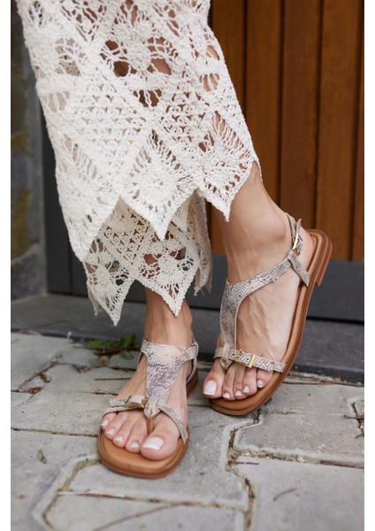 Morita Kadın Taba Desenli Gercek Deri Sandalet indirimleri