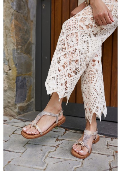 Morita Kadın Taba Desenli Gercek Deri Sandalet