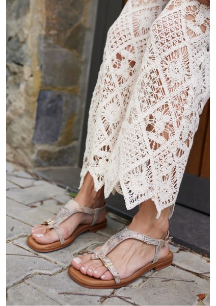 Morita Kadın Taba Desenli Gercek Deri Sandalet