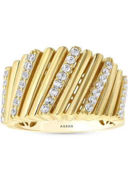 Taşlı Tasarım Altın Yüzük - 14K