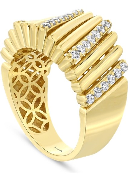 Taşlı Tasarım Altın Yüzük - 14K