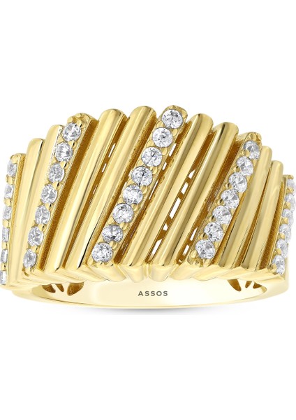 Taşlı Tasarım Altın Yüzük - 14K