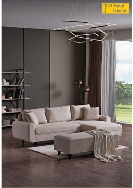 Eviana Köşe Koltuk Modern Keten Puf 120 cm Genişlikte Sabit Tasarım fiyatları