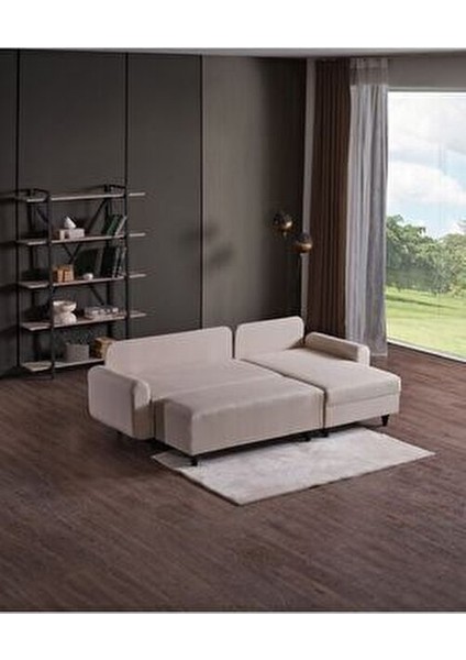 Eviana Köşe Koltuk Modern Keten Puf 120 cm Genişlikte Sabit Tasarım fırsatları