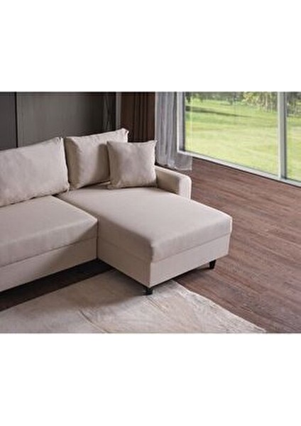 Eviana Köşe Koltuk Modern Keten Puf 120 cm Genişlikte Sabit Tasarım