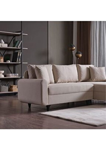 Eviana Köşe Koltuk Modern Keten Puf 120 cm Genişlikte Sabit Tasarım