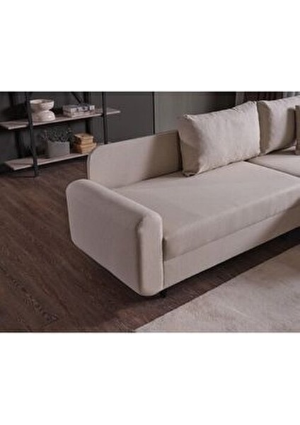 Eviana Köşe Koltuk Modern Keten Puf 120 cm Genişlikte Sabit Tasarım