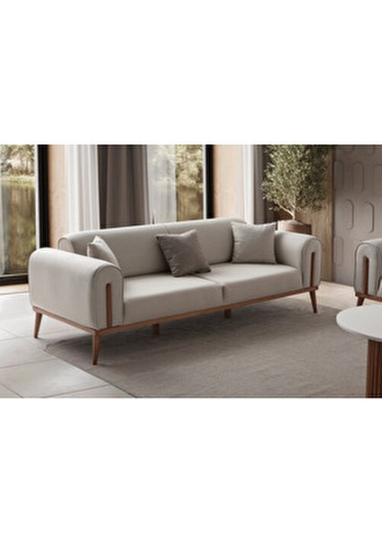 Riva 3'lü Koltuk Modern Tasarım Silinebilir Kumaş Sütlü Kahve 224x90 cm