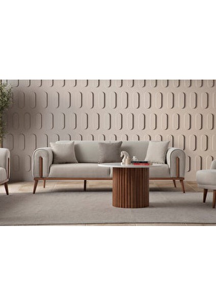 Riva 3'lü Koltuk Modern Tasarım Silinebilir Kumaş Sütlü Kahve 224x90 cm