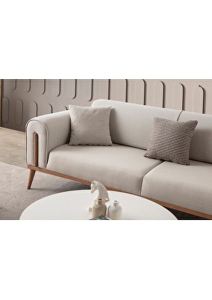 Riva 3'lü Koltuk Modern Tasarım Silinebilir Kumaş Sütlü Kahve 224x90 cm