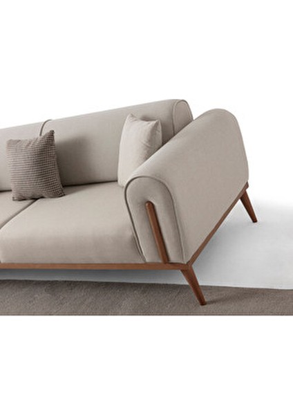 Riva 3'lü Koltuk Modern Tasarım Silinebilir Kumaş Sütlü Kahve 224x90 cm