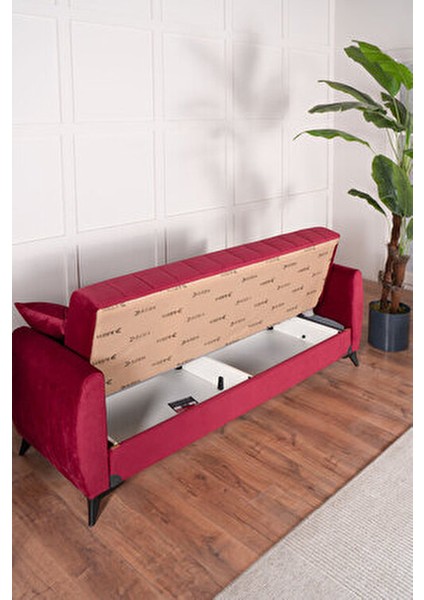 Linda Koltuk Takımı Modern Tasarım Bordo Kadife Yataklı 220 cm Genişlik