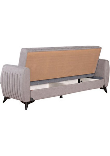 Linda Koltuk Takımı Orta Sert Oturum Yataklı Gri Kadife 220 cm