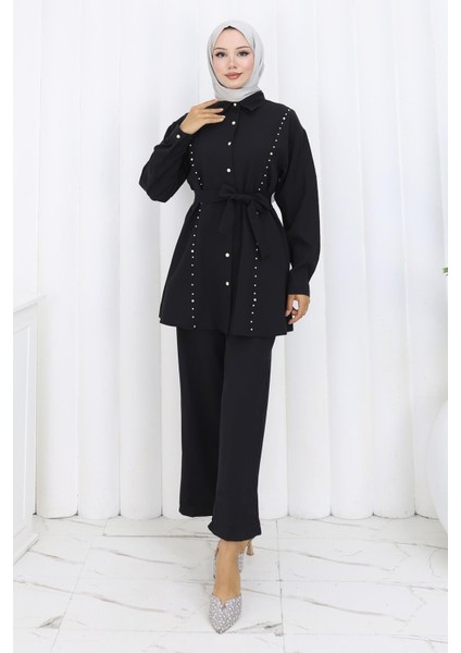 Incili Kuşaklı Ikili Takım Siyah 19265