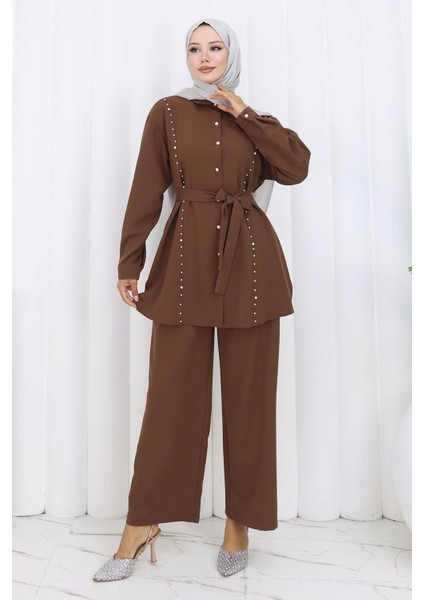 Incili Kuşaklı Ikili Takım Kahverengi 19265