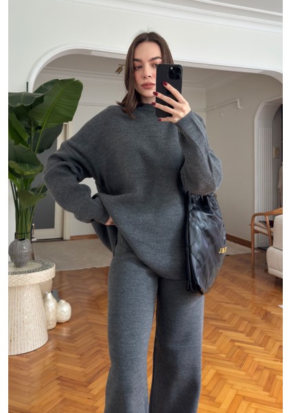 Basic Bisiklet Yaka Triko Takım- Gri fırsatları