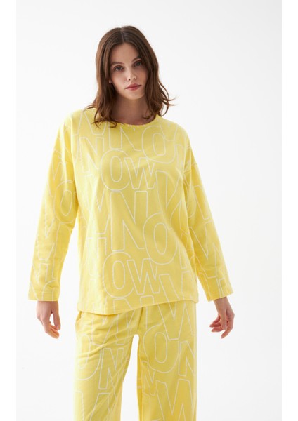 Kadın Oversize Sarı Desenli Pamuklu Kalın Pijama Takımı indirimleri