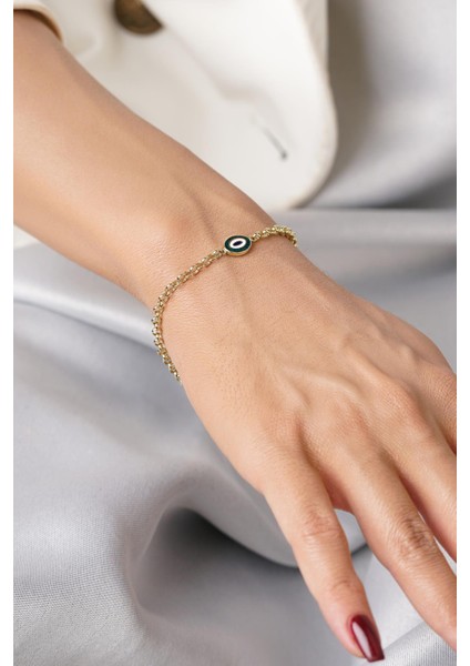 14 Ayar Altın Doch Zincirde Yeşil Mineli Nazarlık Bileklik fiyatları