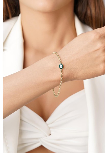 14 Ayar Altın Doch Zincirde Yeşil Mineli Nazarlık Bileklik fırsatları