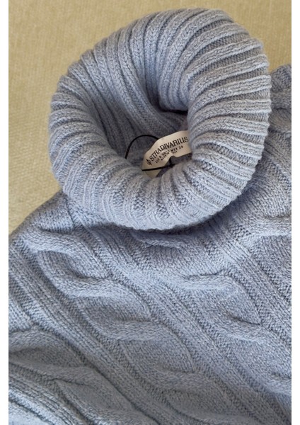 Boğazlı Saç Örgülü Ithal Triko Kazak- Bebe Mavisi indirimleri