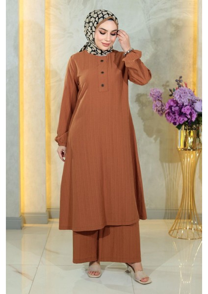 Düğmeli Tesettür Takım Taba MSW10358-5 modelleri