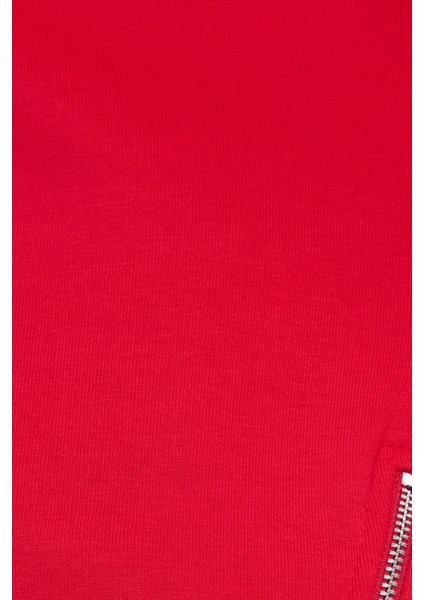 Kadın Oversize Geniş Kesim Pamuklu 3 Iplik Bisiklet Yaka Kırmızı Sweatshirt