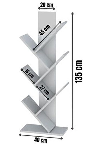 Tree Kitaplık 6 Raflı Suntalam Malzemeden 135 cm Yükseklik ile Şık ve Kullanışlı