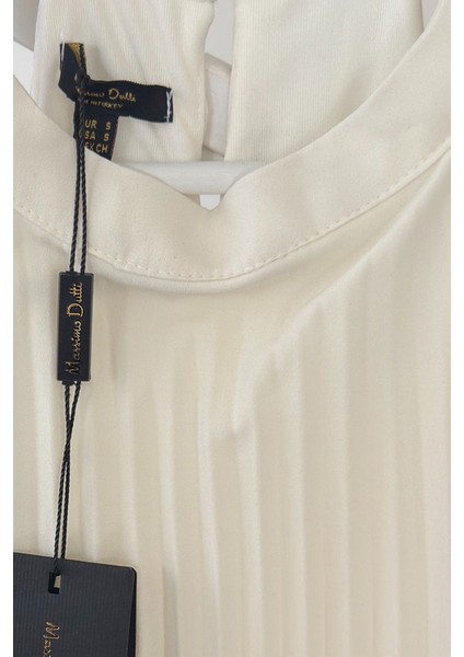 Sıfır Kol Pileli Orj Elbise- Ekru