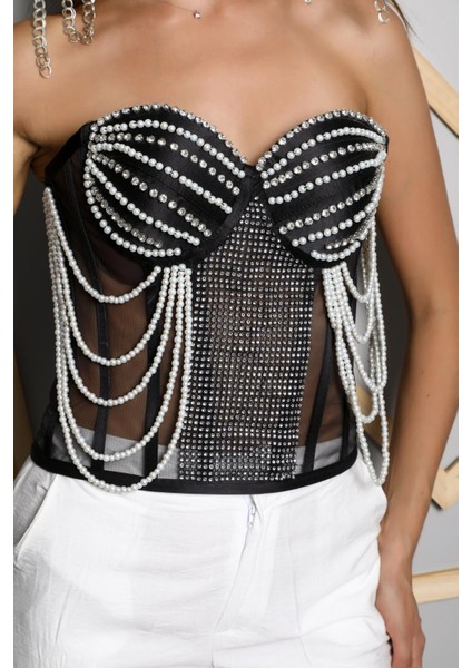 Siyah Taşlı El Yapımı Elegant Korse – Halloween Black Swan Korse