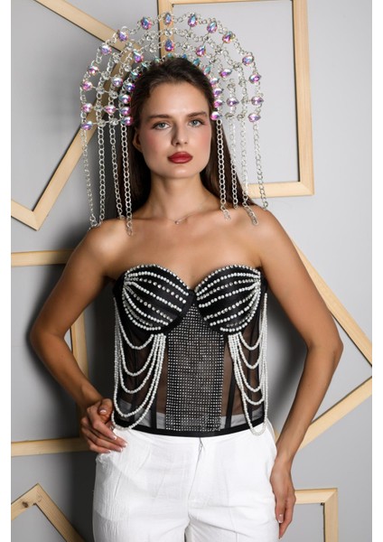 Siyah Taşlı El Yapımı Elegant Korse – Halloween Black Swan Korse modelleri