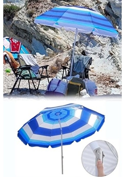 Bahçe Şemsiyesi Mavi Çizgili UV Koruma Özellikli Polyester 200 cm fiyatları