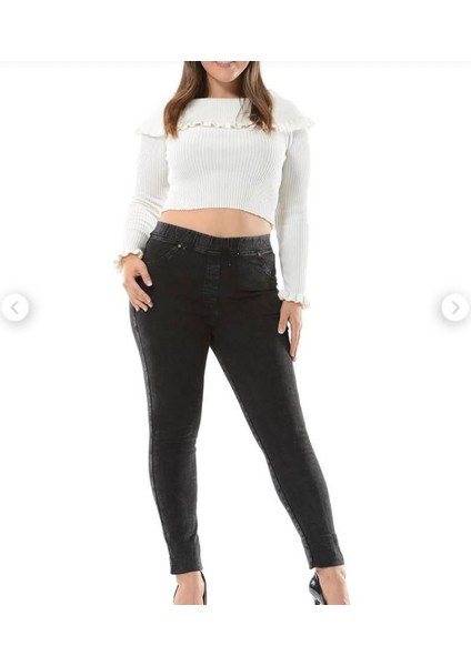 Gri Denim Battal Kot Pantolon Tayt