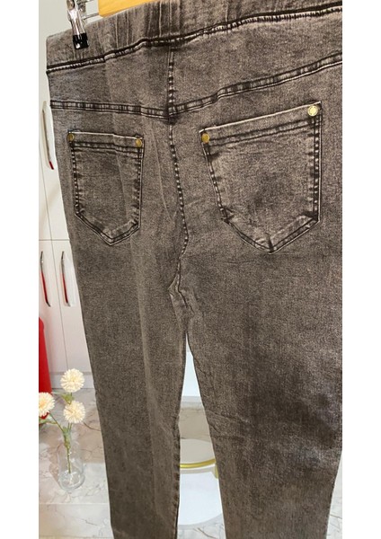 Gri Denim Battal Kot Pantolon Tayt