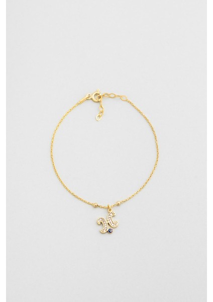 H Harfi 18 Ayar Sarı Altın Kaplama 19 cm Gümüş Nazar Bileklik