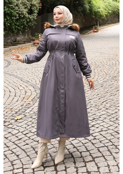 Arma Detaylı Kapşonlu Mont Gri 19268