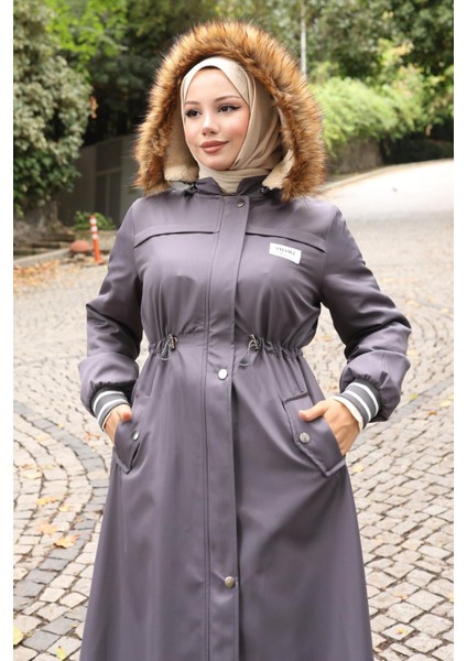 Arma Detaylı Kapşonlu Mont Gri 19268 fiyatları