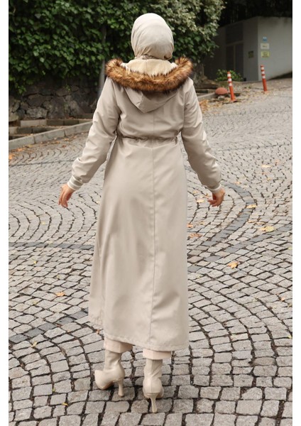 Arma Detaylı Kapşonlu Mont Bej 19268 modelleri