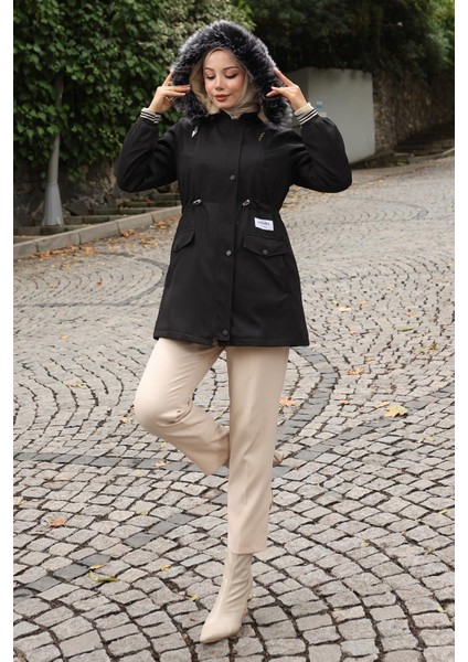 Fermuarlı Kapşonlu Mont Siyah 19270