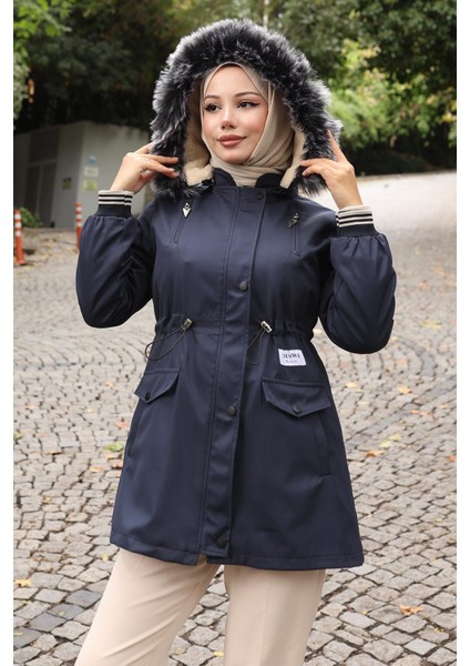 Fermuarlı Kapşonlu Mont Lacivert 19270 fiyatları