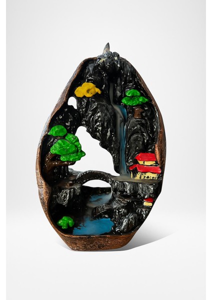 Asya Temalı Dağ Şelale Köprü Büyük Boy Geri Akış Tütsülük Buhurdanlık fiyatları