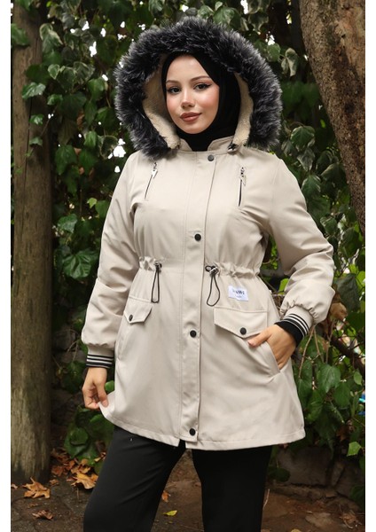 Fermuarlı Kapşonlu Mont Bej 19270 fiyatları