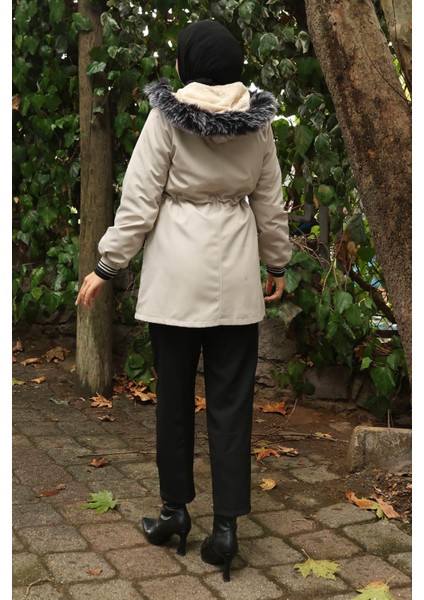 Fermuarlı Kapşonlu Mont Bej 19270 modelleri