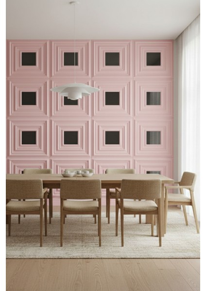 Royal Pembe Gümüş Eskitme 45X45 cm Dekoratif Duvar Paneli – 6’lı Set