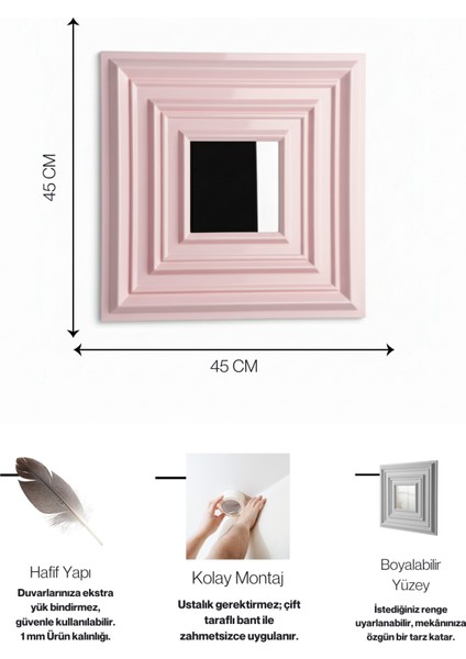 Royal Pembe Gümüş Eskitme 45X45 cm Dekoratif Duvar Paneli – 6’lı Set