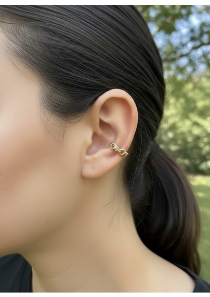 Zirkon Taşlı Gold Renk Ince Earcuff